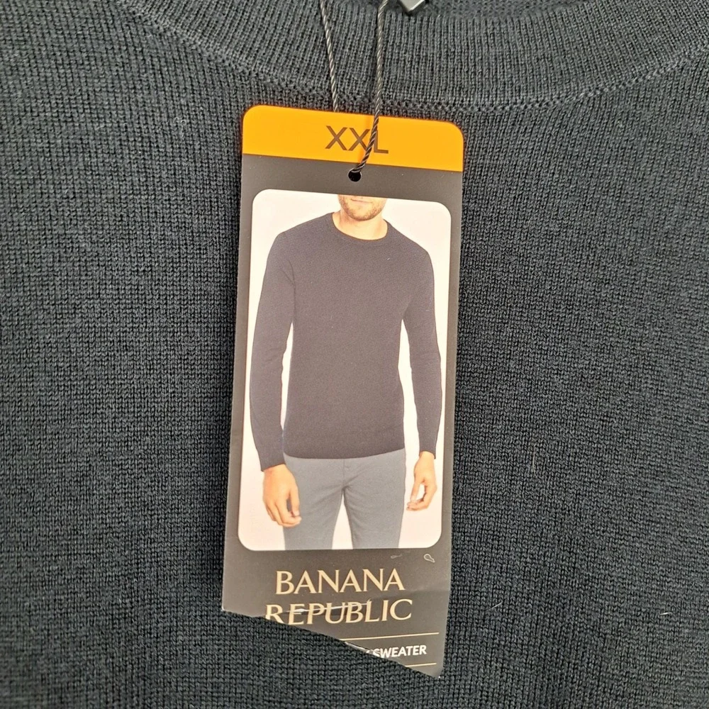 Banana Republic‎ Black 100% Merino Wool Crewneck Lightweight Sweater Size XXL